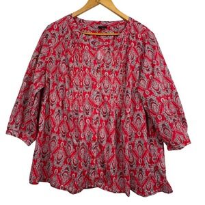 Talbots Womens 3/4 Sleeve Button Down Tunic Shirt 2X Paisley Breathable Boho